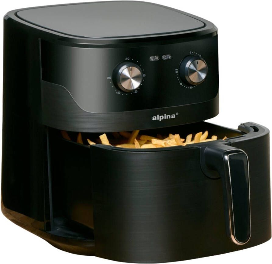 Alpina Airfryer XL Heteluchtfriteuse 6L Air Fryer voor 4 tot 6 Personen Hetelucht Friteuse met Instelbare Temperatuur van 80°C tot 200°C Timer tot 60 Minuten Zwart