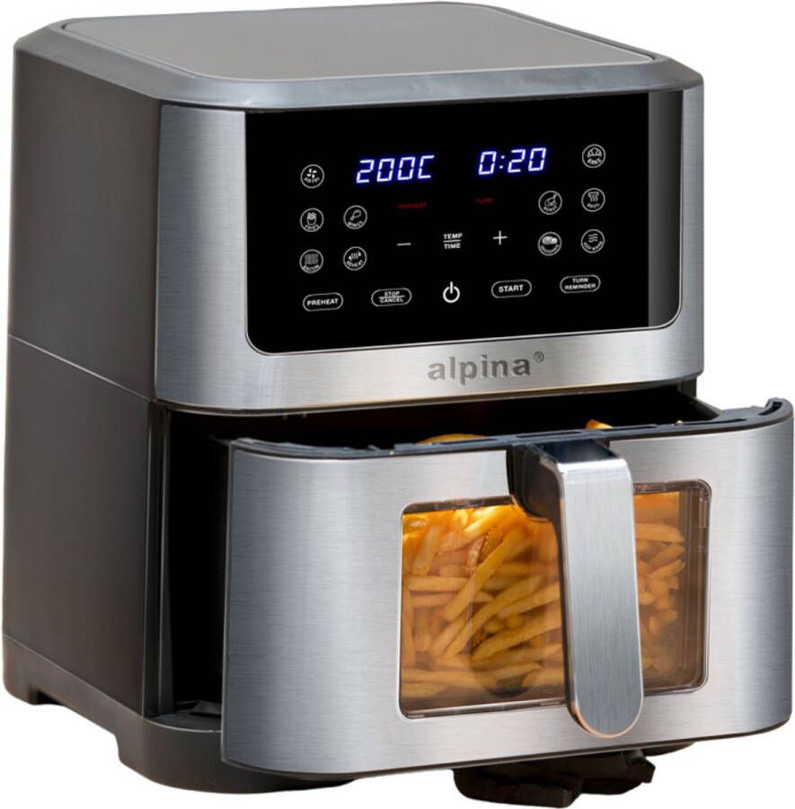 Alpina Airfryer XXL Heteluchtfriteuse 8 Liter Air Fryer voor 6 Personen en Meer Heteluchtoven met Digitaal Touchscreen Instelbare Temperatuur 80 tot 200 Graden Warmhoudfunctie
