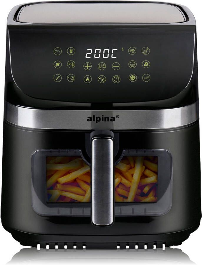 Alpina Airfryer XXL Heteluchtfriteuse 9L Air Fryer met Digitaal Display Hetelucht Friteuse met Timer en Temperatuur 60 tot 200℃ met 8 Kookprogramma's en Kijkvenster Zwart