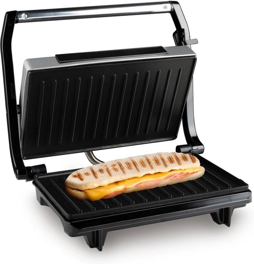 Alpina Contactgrill 700W Tosti apparaat met Anti-Aanbaklaag Tafelgrill voor Panini Tosti Hamburgers en Meer RVS Aluminium