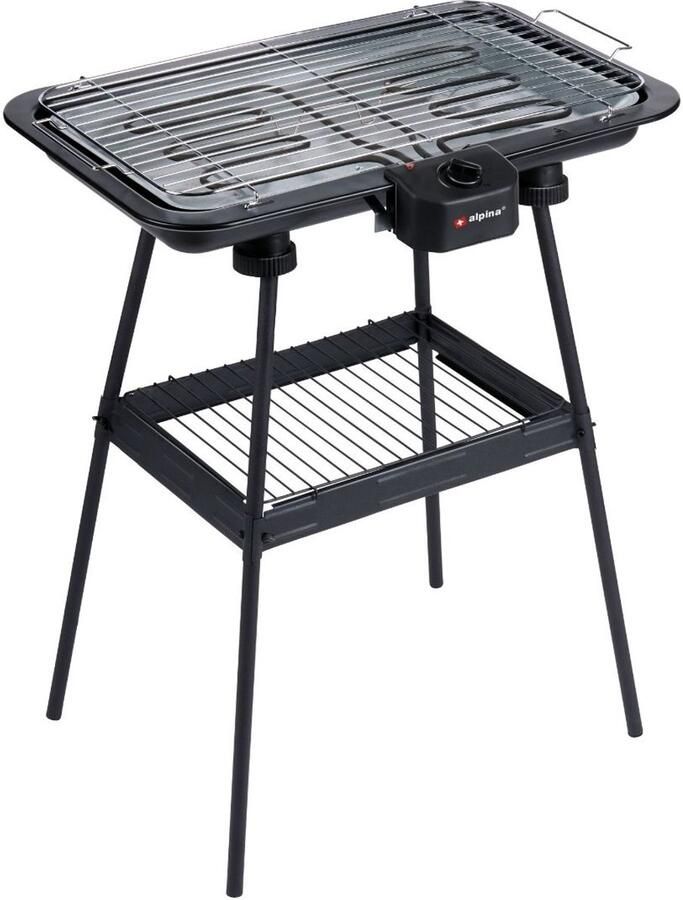 Alpina Elektrische BBQ 2-In-1 2200W Electrische BBQ Tafelmodel met Thermostaat Elektrische Grill met Warmhoudfunctie Tafelgrill Electrisch met Verstelbaar Rooster 51 x 30 cm Zwart