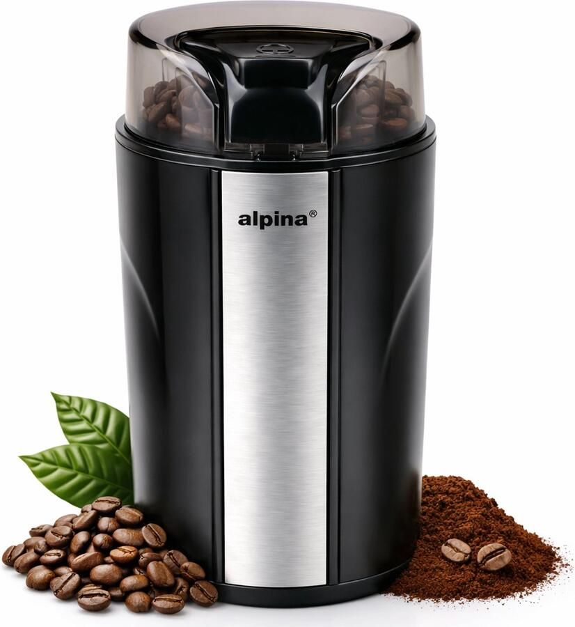 Alpina Elektrische Koffiemolen 200W Coffee Grinder voor 70g Koffiebonen Bonenmaler met RVS Messen Maler met Veiligheidsslot Zwart