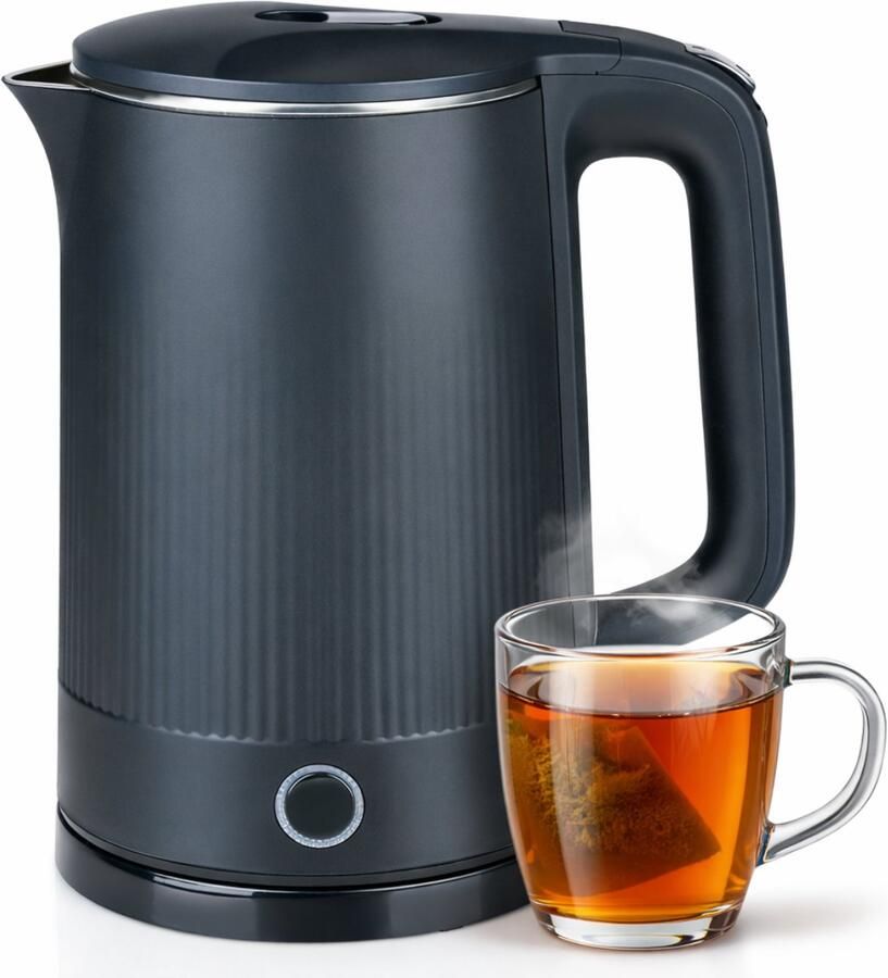 Alpina Elektrische Waterkoker 1.5L 1850-2200W Theekoker voor 6 Koppen Warm Water Binnen 3-4 Minuten Kokend Water met Automatische Uitschakeling Zwart