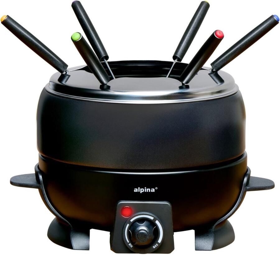 Alpina Fondueset Elektrisch 800W – Fonduepan 2L voor 6 Personen Geschikt voor Kaasfondue en Chocolade Fondue – Incl. Fonduevorken – Instelbare Temperatuur – RVS met Antiaanbaklaag - Foto 2