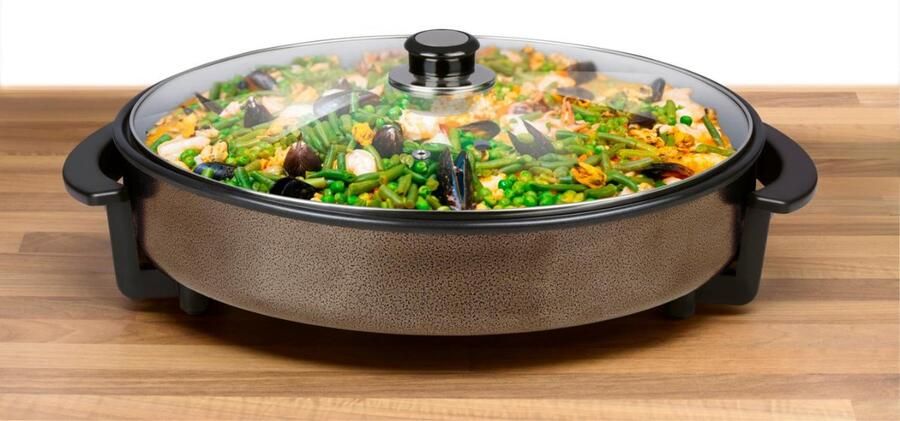 Alpina Hapjespan Partypan met Deksel en Thermostaat Antiaanbaklaag voor Bakken en Warmhouden 1500W Elektrisch Hapjespan met Glazen Deksel Cooltouch Handvatten Ø40cm