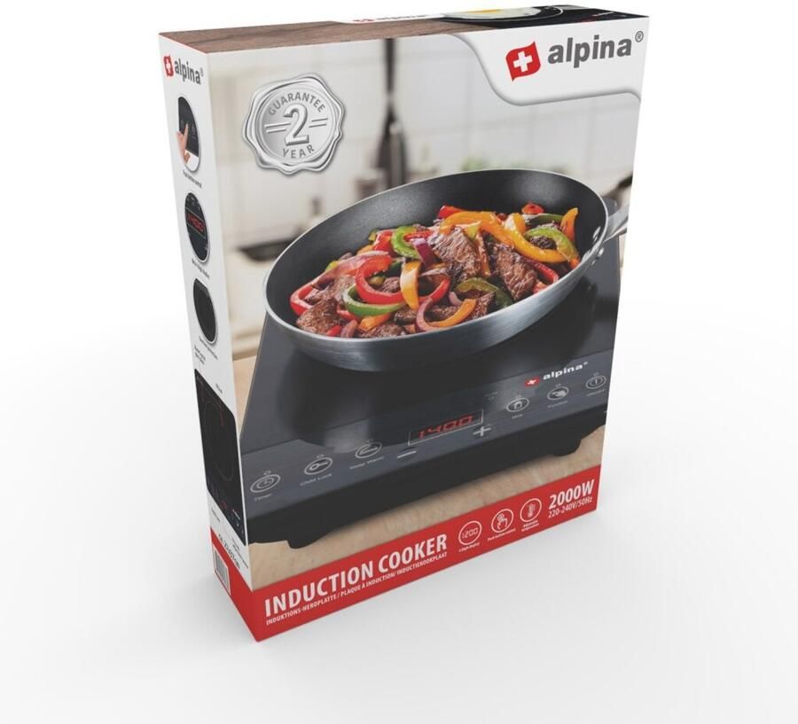 Alpina Inductieplaat 1-Pits Kookplaat 2000 W Zwart