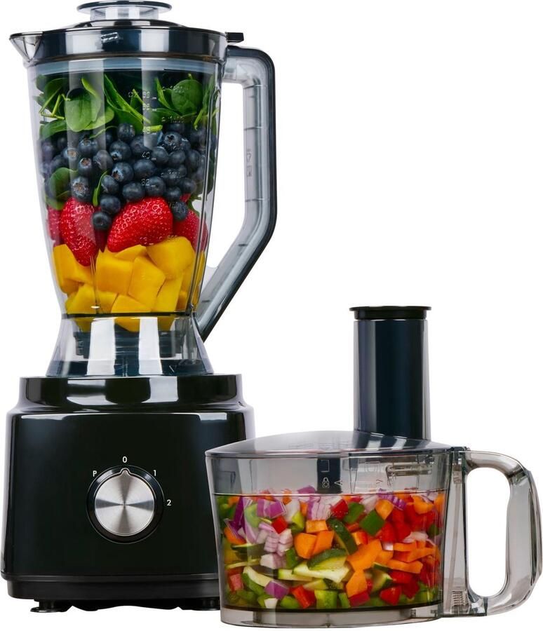 Alpina Keukenmachine FP413GS Blender Smoothie Maker 1.8L Foodprocessor met Snijmessen en Raspschijven Hakmolen Elektrisch 750W Zwart