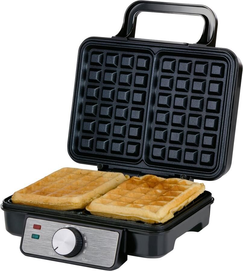 Alpina Wafelijzer 1200W Wafelmaker voor 2 Wafels Instelbare Temperatuur met Draaiknop Anti-aanbak Bakplaten Controlelampjes 220-240V Zwart