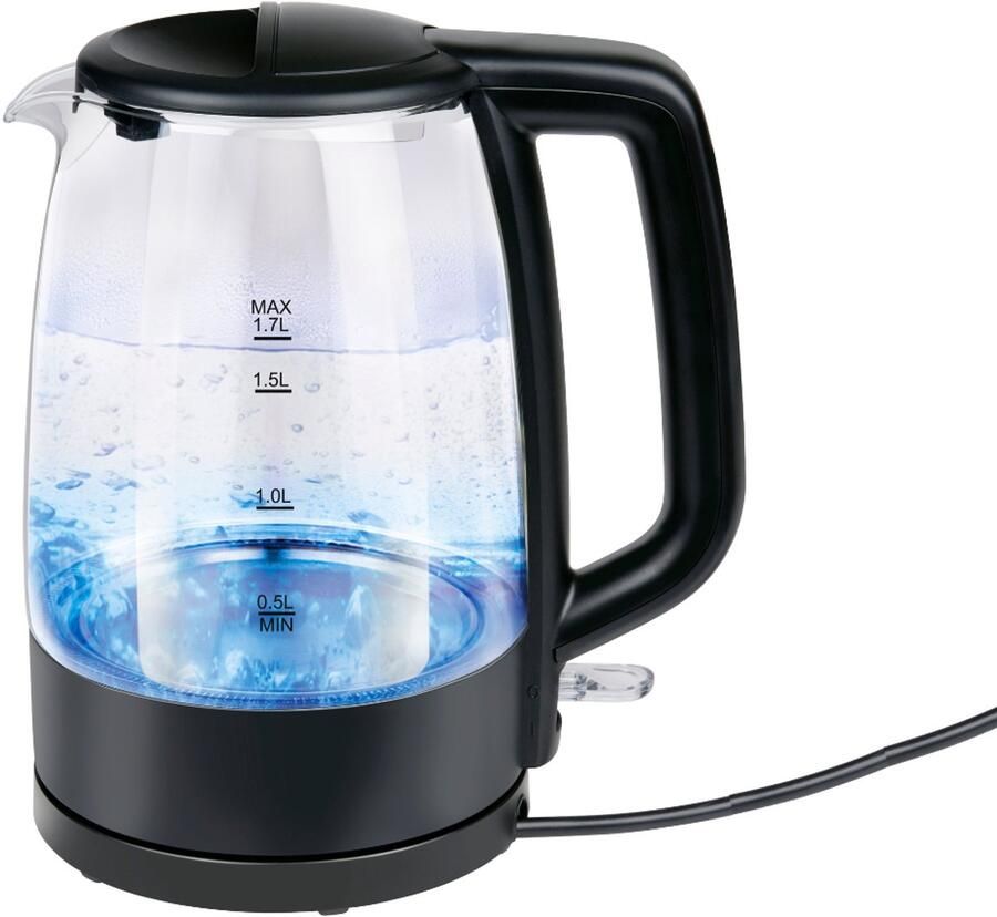 Alpina Waterkoker Glas 1 7 Liter 2200W Automatische Uitschakeling Retro Droogkookbeveiliging Zwart