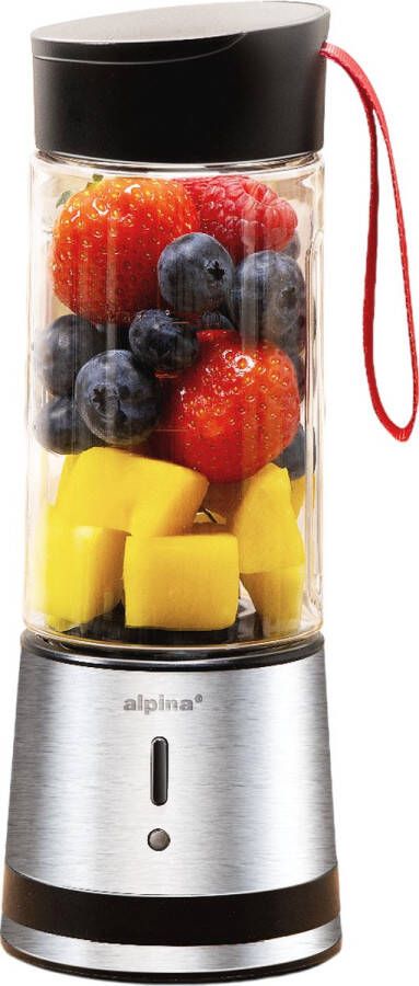Alpina Portable Blender 300ml USB Oplaadbare Mini Smoothiemaker Draagbare Smoothie Maker 125W RVS Keukenmixer met 1 Snelheid Zilver