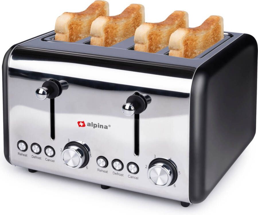 Alpina Broodrooster 4 Snedes Brood 230V 1500W 6 Bruiningsstanden Ontdooien Opwarmen Toaster Zilver - Foto 1