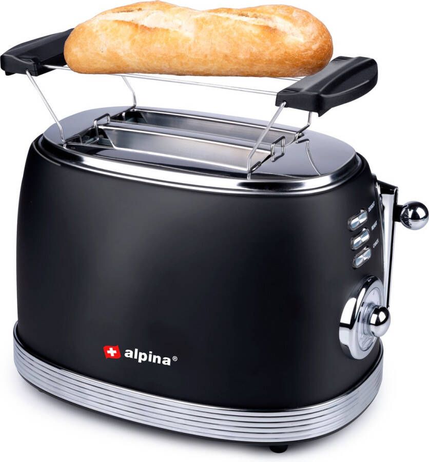 Alpina Broodrooster Retro Toaster 6 Standen Broodjeswarmer 2 Sleuven Opwarmen en Ontdooien Zwart - Foto 1