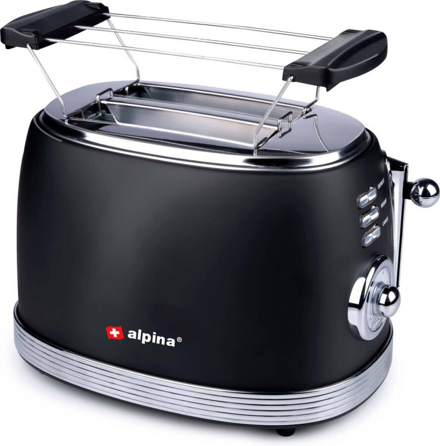 Alpina Broodrooster Retro Toaster 6 Standen Broodjeswarmer 2 Sleuven Opwarmen en Ontdooien Zwart - Foto 2