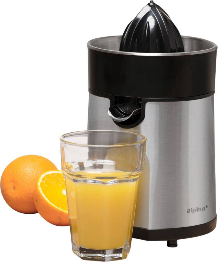 Alpina Elektrische Citruspers SG-85W-2017 230V Sinaasappelpers Incl. 2 Perskegels voor Verschillende Vruchten BPA-Vrij Zwart Grijs