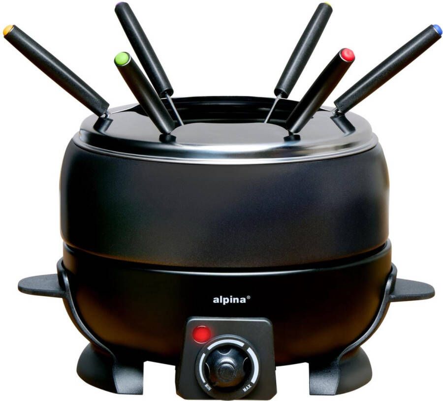 Alpina Elektrische Fondueset 800W Fonduepan met 2 Liter Inhoud Inclusief 6 Roestvrijstalen Fonduevorken Fondue Set voor Kaas en Chocolade Anti-aanbaklaag Zwart