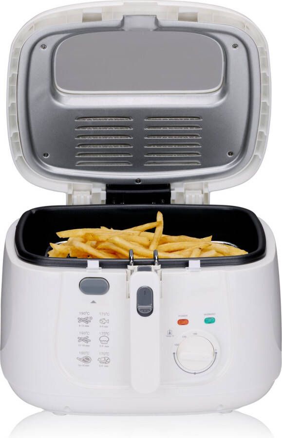 Alpina Frituurpan 2.5L Friteuse met instelbare Thermostaat Frituur met Kijkvenster en Uitneembare Mand Frietpan 1800W Inklapbaar Handvat Wit