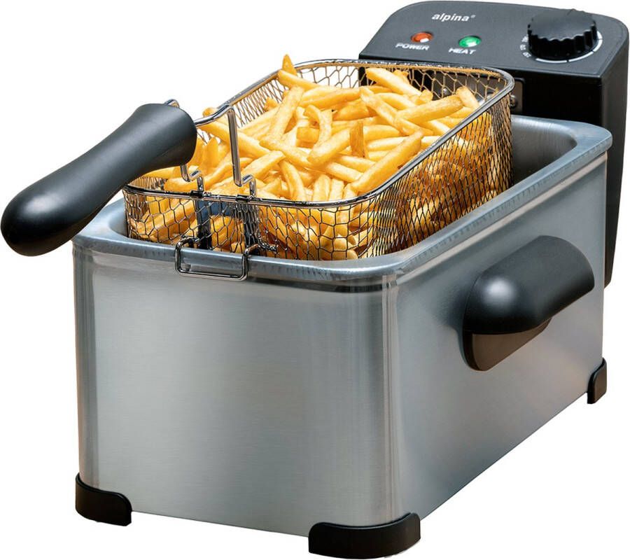 Alpina Frituurpan 3 Liter Friteuse met Instelbare Thermostaat Frituur met Uitneembare Mand Frietpan 2000W 32 3 x 20 5 x 18 9 cm RVS - Foto 2