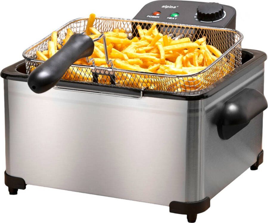 Alpina Frituurpan Dubbel 5 Liter Friteuse met Instelbare Thermostaat Frituur met 3 Uitneembare Manden Frietpan 2000W 27 5 x 21 5 x 30 5 cm RVS - Foto 2