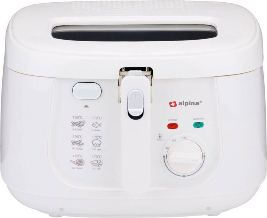 Alpina Frituurpan 2.5L Friteuse met instelbare Thermostaat Frituur met Kijkvenster en Uitneembare Mand Frietpan 1800W Inklapbaar Handvat Wit - Foto 2