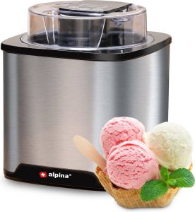 Alpina Ice Cream Maker Roomijs Frozen Yoghurt Sorbet etc 2 L Zelfuitschakeling RVS Zilverkleurig