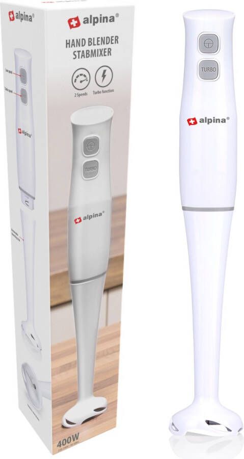 Alpina Staafmixer 400W Handmixer met Turbofunctie en Afneembare Staaf Mixer voor Soep Smoothies en Babyvoeding Roestvrijstalen Messen Wit