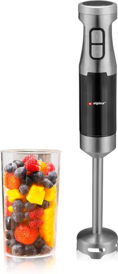 Alpina Staafmixer HB6700F-N Mixer met Maatbeker 700ML Handmixer Elektrisch 1000W 2 Snelheden en Turbo Functie BPA-Vrij Roestvrij Staal Zwart Zilver