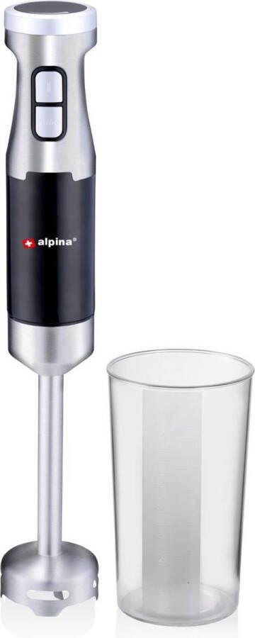 Alpina Staafmixer HB6700F-N Mixer met Maatbeker 700ML 1000W 2 Snelheden en Turbo Functie BPA-Vrij Roestvrij Staal Zwart Zilver