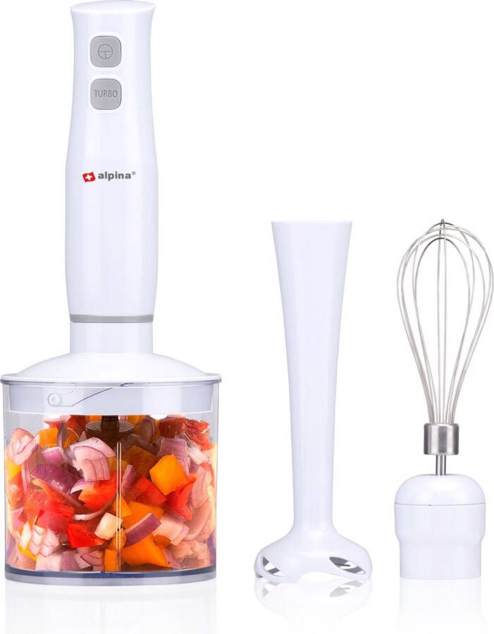 Alpina Staafmixer Set Handmixer met Hakmolen Pureerstaf en Garde Elektrische Mixer en Blender 400W Wit - Foto 2