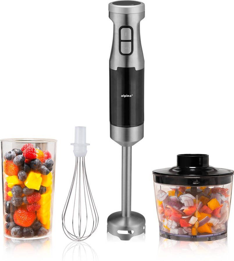 Alpina Staafmixer Set HB6700F-N Staafmixer met Hakmolen Handmixer Elektrisch Garde Klopper 1000W Incl. 700ML Maatbeker Mixer 4-in-1 BPA-Vrij RVS
