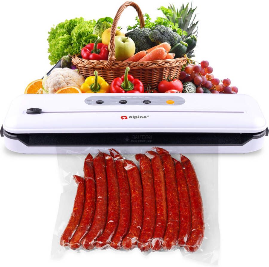 Alpina Vacumeermachine Vacuümsealer voor Voedsel inclusief: Snoer Rol Plastic (20 x 200 cm) 5x Langer Vers Ingebouwde Snijder