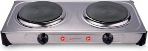 Alpina Vrijstaande elektrische kookplaat 2-pits 2000 W regelbare thermostaat 48 5x27 7x7 3 cm Inox RVS