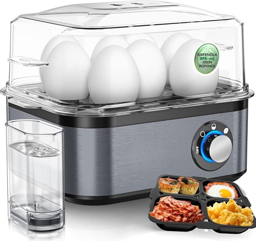 Nexvo Eierkoker electrisch Eierkoker met timer Zwart Antraciet ‎21cm x 15cm x 17cm