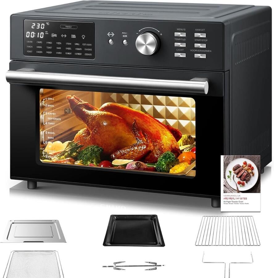 AMA Heteluchtoven Heteluchtfriteuse Oven 6 Accessoires met Recepten Grijs ‎44cm x 46cm x 38cm