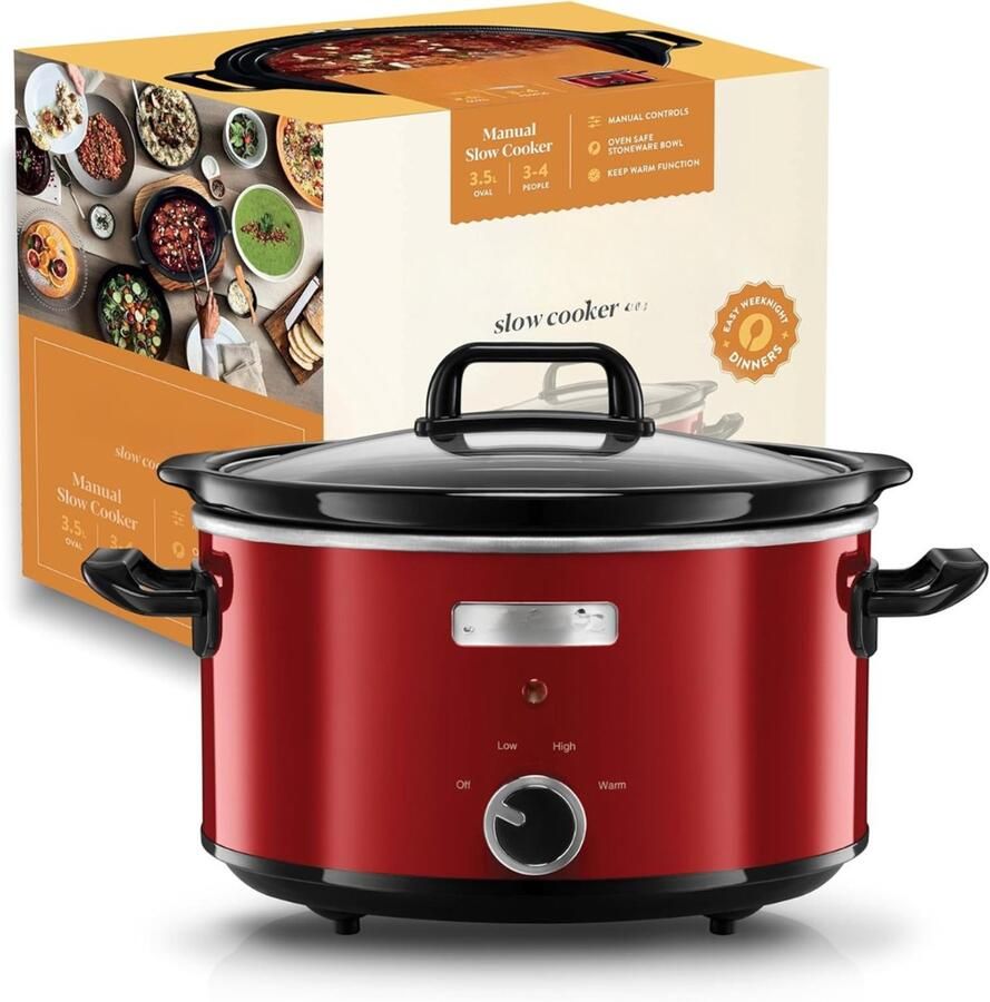 AMA Slowcooker met Timer Crockpot Stoompot Inclusief Warmhoudfunctie Rood