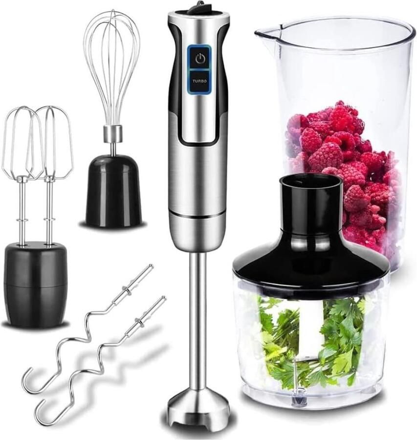AMA Staafmixer Set Multifunctionele Staafmixer Pureerstaaf met Turbofunctie Zilver 24x18x19cm