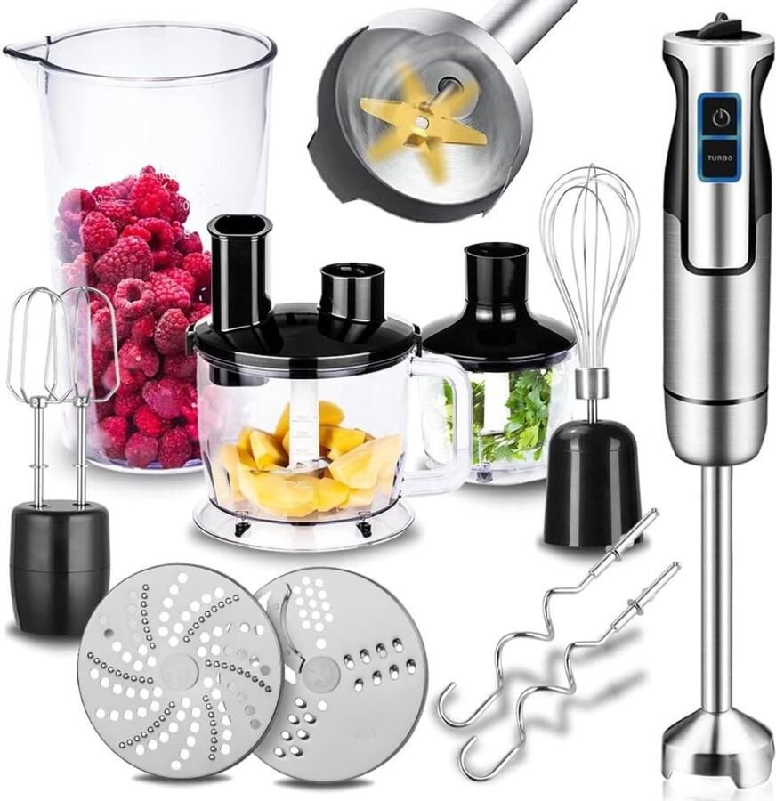 AMA Staafmixer Set Multifunctionele Staafmixer Pureerstaaf met Turbofunctie Zilver 27x24.5x34cm