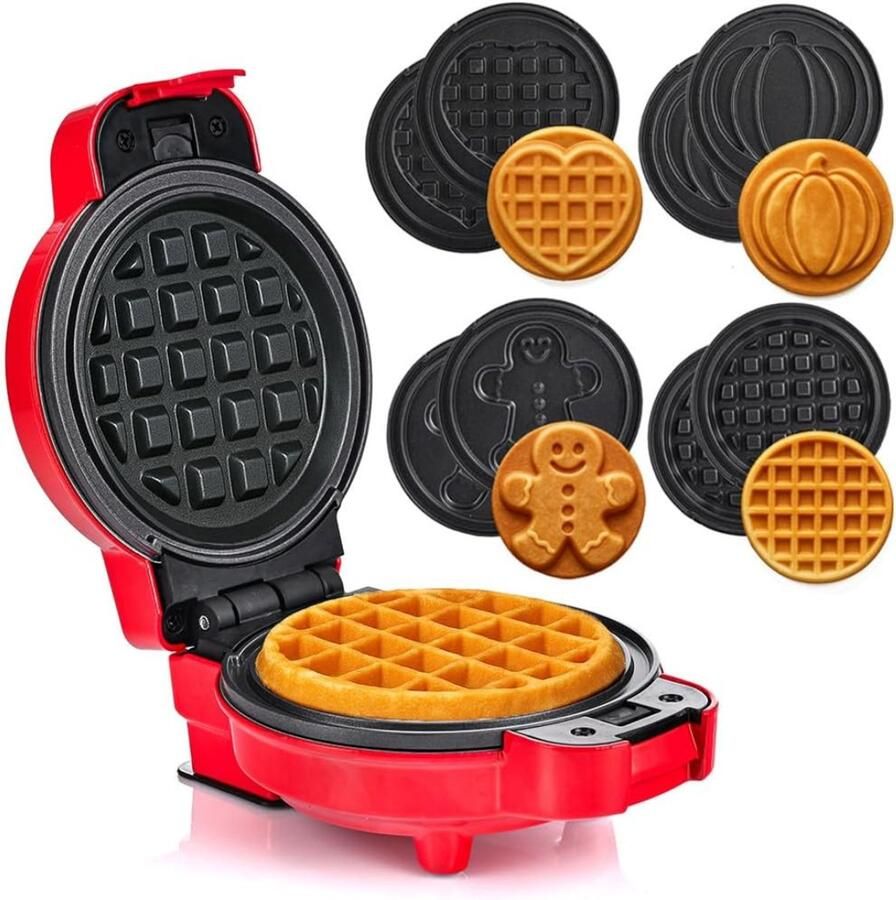 AMA Wafelijzer met Verwisselbare Platen Wafelmaker Wafelijzer Rood 17x13x8.9cm