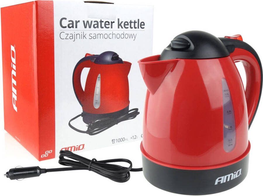 AMIO Auto waterkoker Rood 12V 150W 1000ML Water koker voor auto camper bus ( alleen geschikt voor 12V voertuigen)