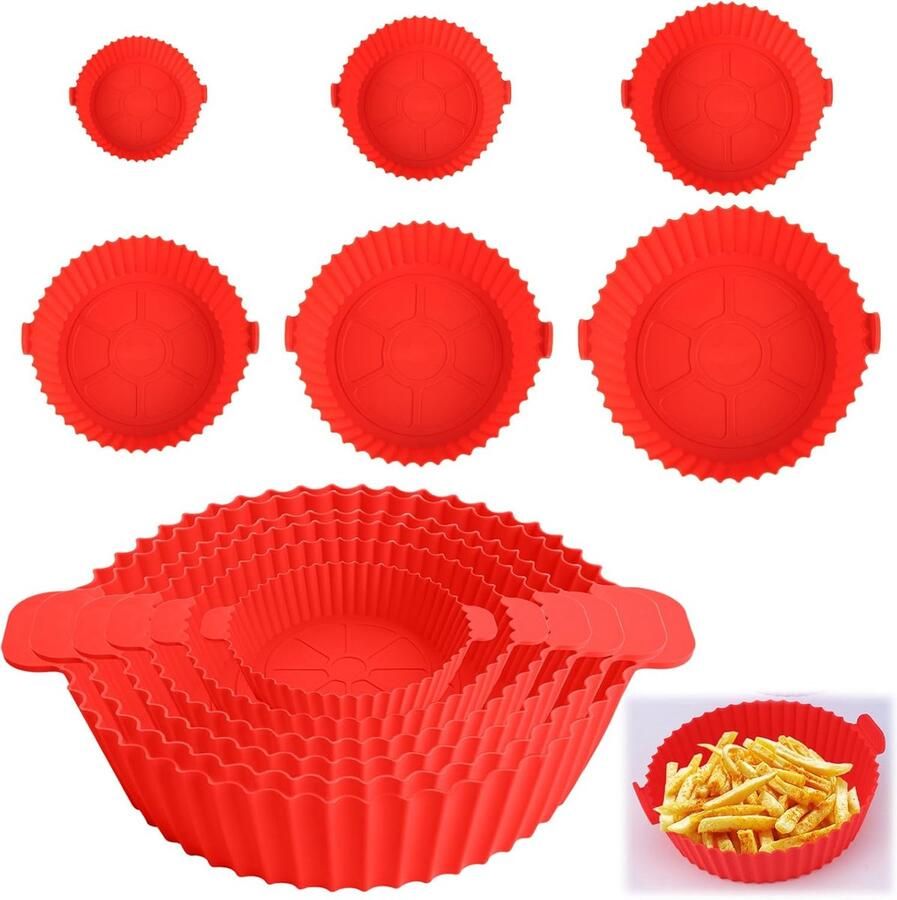 AMVORA Set van 6 siliconen vormen voor Air Fryer accessoires voor airfryer met 6 verschillende maten siliconen bakvorm opvouwbaar herbruikbaar voor gezond koken