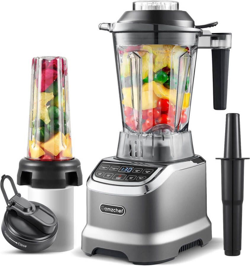 AmzChef Power Blender – 2000 Watt – 1.8L – Krachtige Smoothie Maker – Ice Crusher – 6 RVS Messen Inclusief Gratis 600ml Draagbare Fles