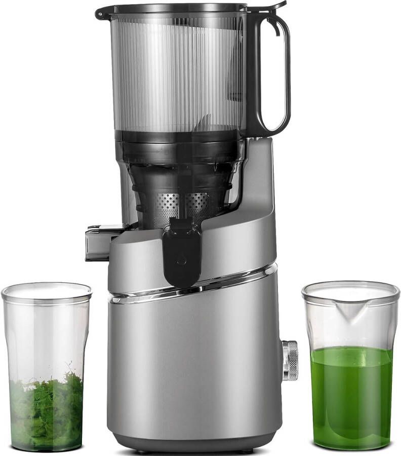 AmzChef Slowjuicer 135MM Extra Grote Vulopening 1800ml Sapcentrifuge voor Groenten en Fruit Drievoudig Filtersysteem Grijs