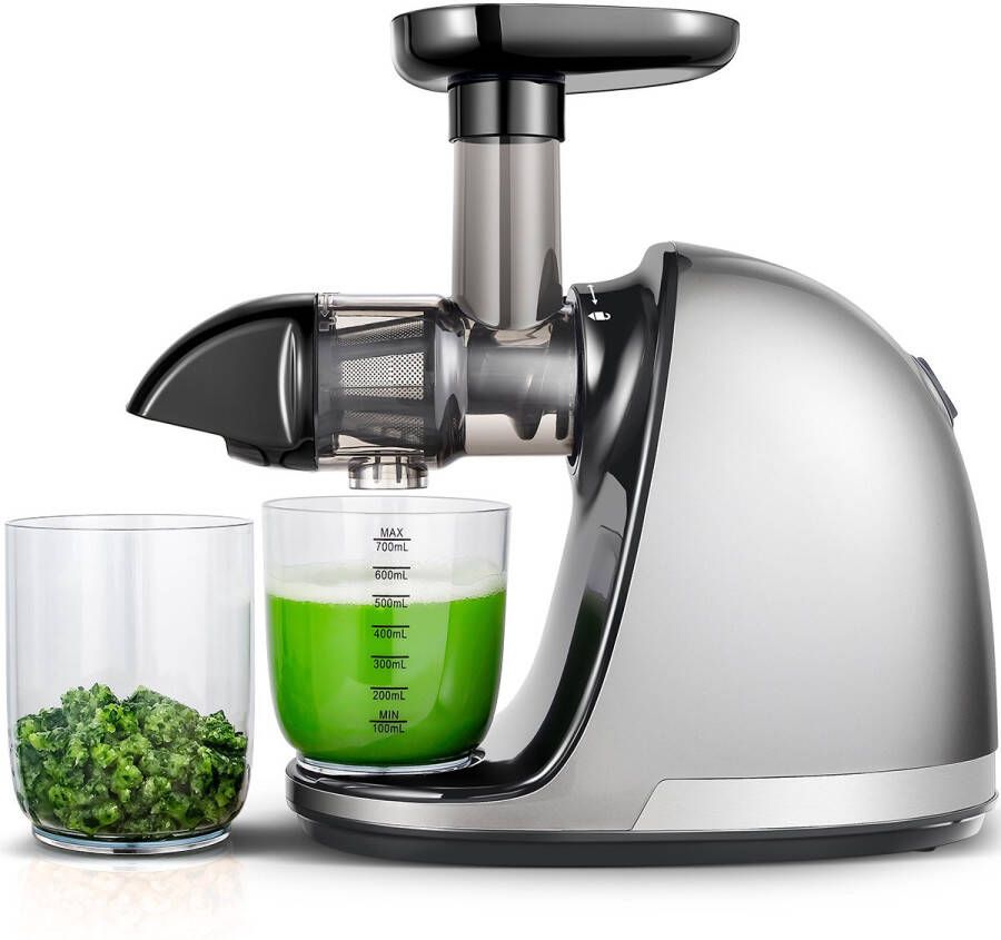 AmzChef Slowjuicer Sapcentrifuge voor Groenten en Fruit Met 2 Bekers & Reinigingsborstel BPA-vrij Stille Werking Gemakkelijk Schoon te Maken Grijs