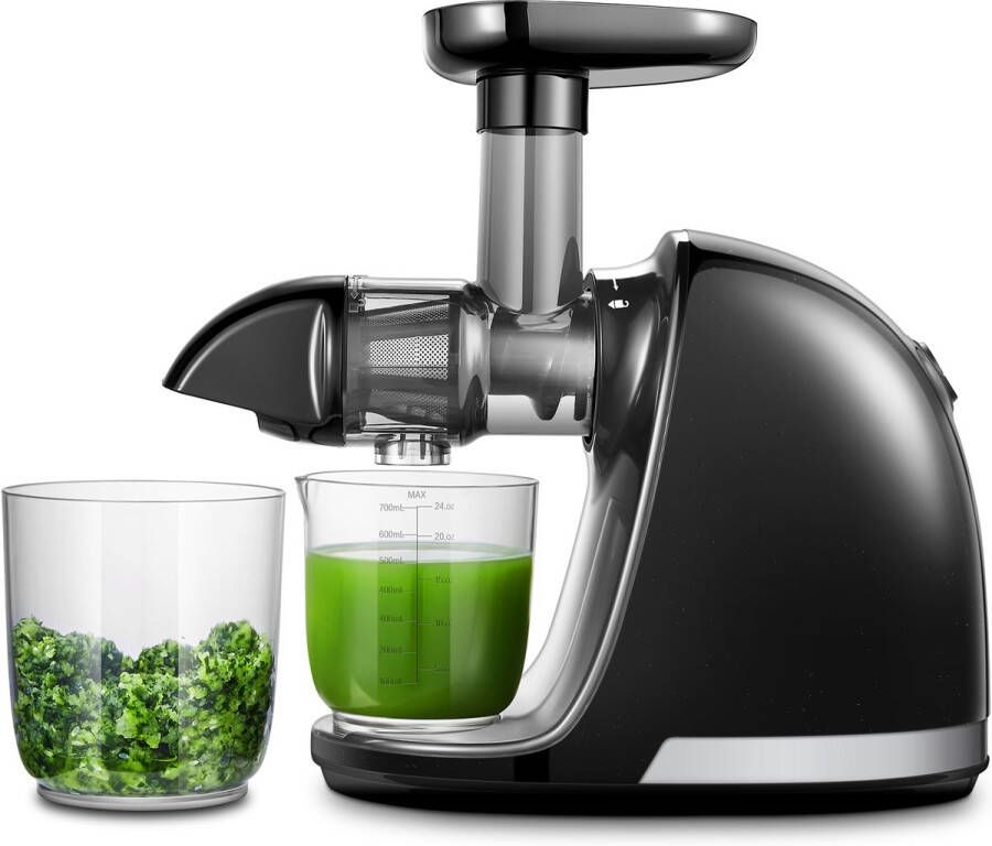 AmzChef Slowjuicer Sapcentrifuge voor Groenten en Fruit Met 2 Bekers & Reinigingsborstel BPA-vrij Stille Werking Gemakkelijk Schoon te Maken Zwart