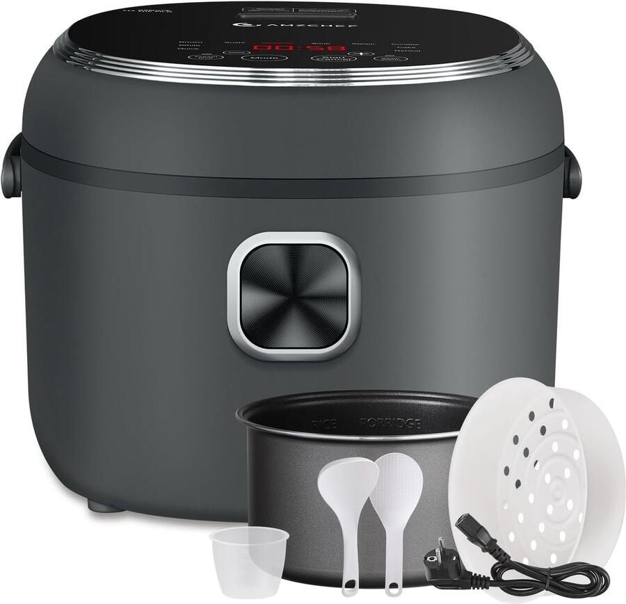AMZHCEF AMZCHEF Rijstkoker 2 Liter Multicooker met 9 Programma's Inclusief Stoommandje LED Display Warmhoudfunctie & Timer Wit