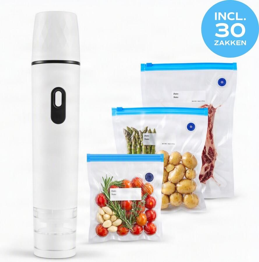 Anaví Vacumeermachine Oplaadbaar Vacuümmachine met 30 Vacumeerzakken Compact Krachtige Zuigkracht Stille Werking