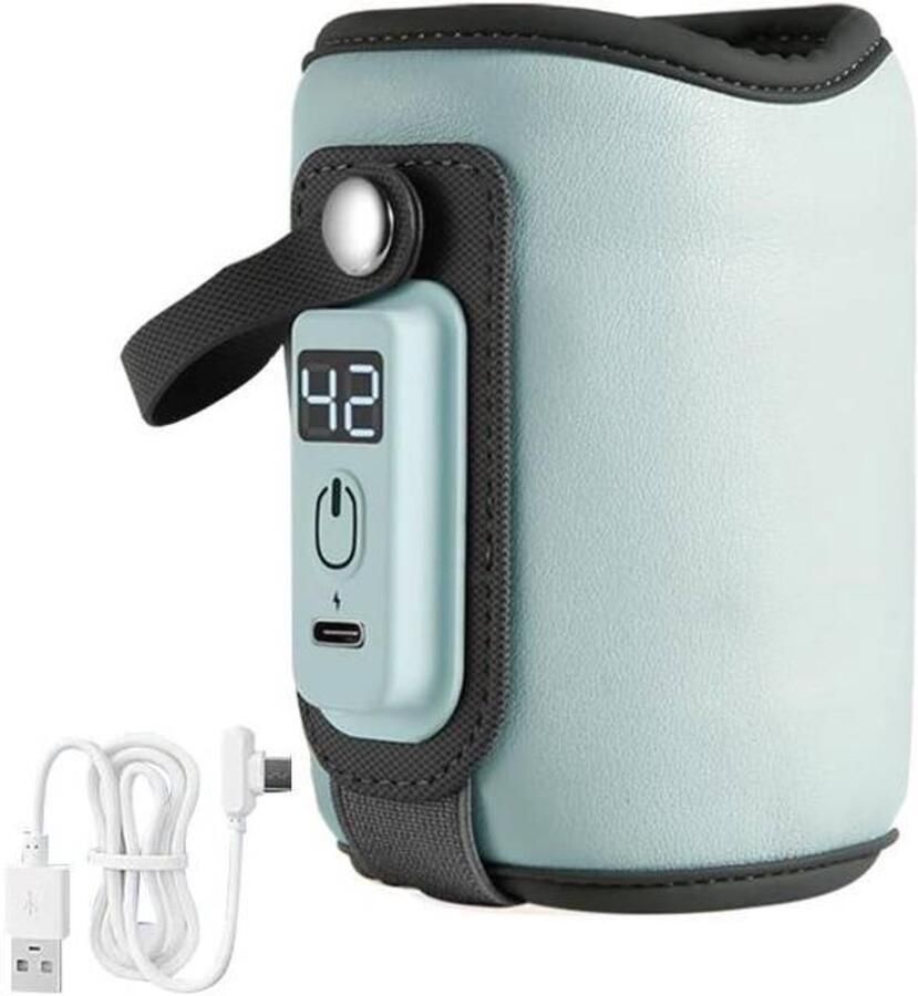 Andyou Draagbare USB-flessenwarmer Ideaal voor op reis Met temperatuurweergave Verwarmt melk en babyvoeding Flessenwarmer
