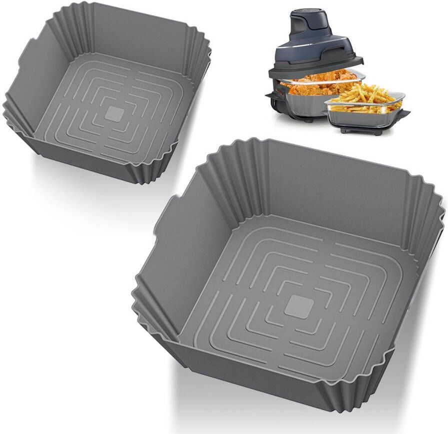 ANMI Airfryer Inzet – 2x Herbruikbare Siliconen Airfryer Accessoires – Hittebestendig & Anti-aanbak – Beschermt Mandje – Vaatwasserbestendig – Grijs –