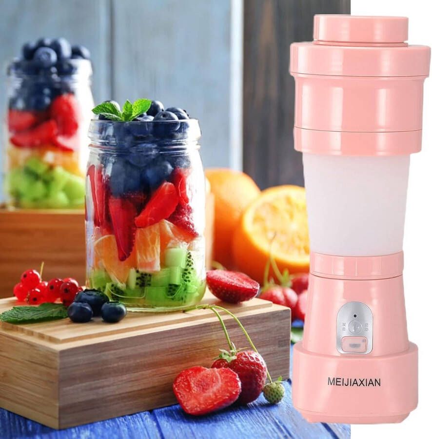 AnyPrice Draagbare Mini Blender 500ML – Blender To Go – Portable Blender – Smoothie Maker – Protein Shaker – Draadloos & USB Oplaadbaar – Krachtige Mixer voor Shakes Sappen & Babyvoeding – Roze