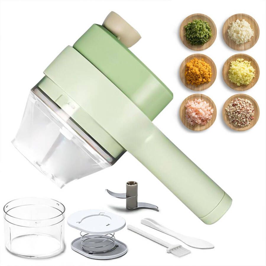 AnyPrice Elektrische Hakmolen Ergonomisch Design Mini Blender Mandoline Groentesnijder Foodchopper 4 RVS Mesjes Groen