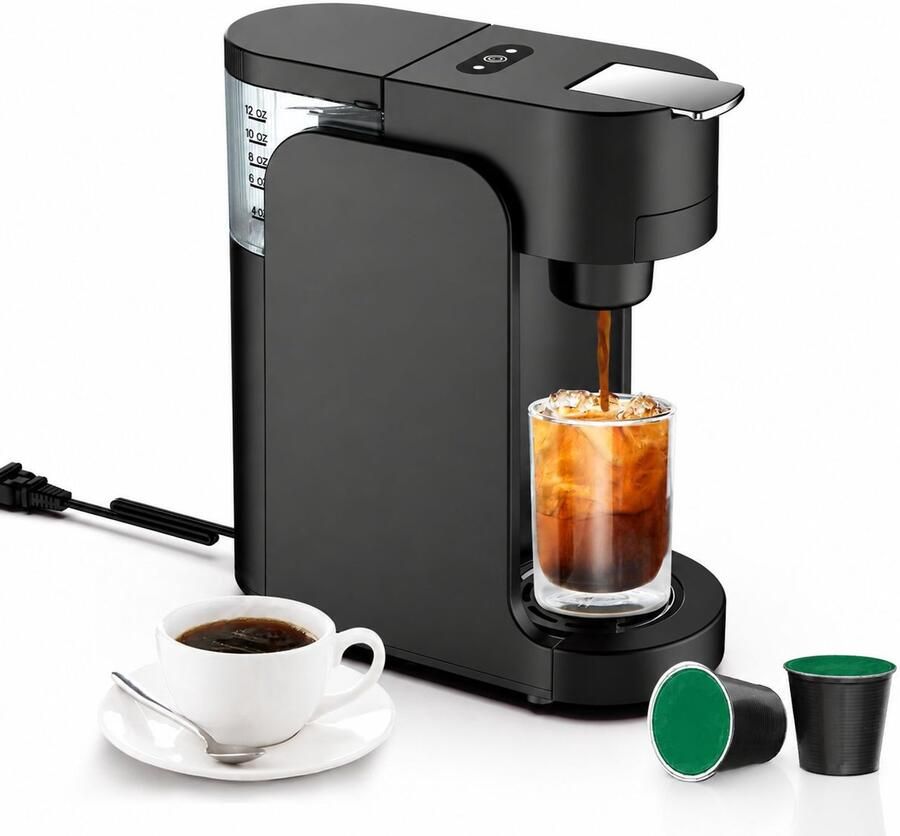 Aofixver Compacte koffiemachine voor één kop met directe verwarming in 3 seconden instelbaar voor kopgroottes van 6 tot 12 oz (ca. 180–350 ml) bediening met één druk op de knop voor americano en espresso–ideaal voor op reis of op kantoor (zwart)